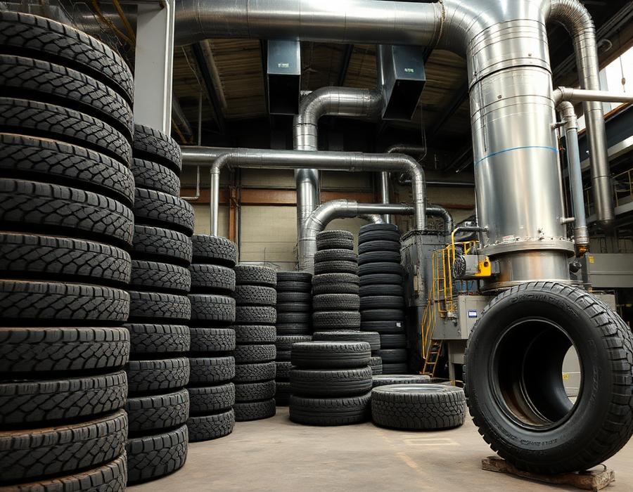 Fábrica de pneus com sistema de exaustão industrial